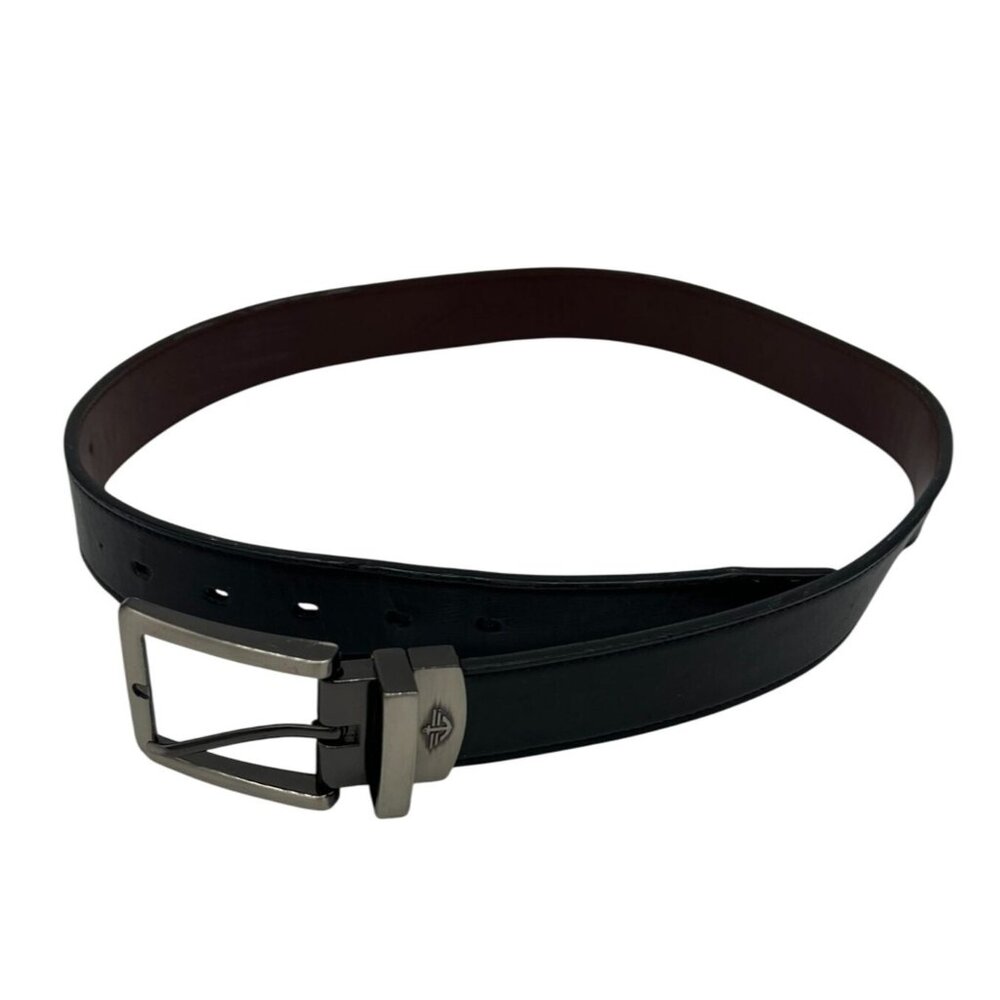 Dockers Mens Reversible Leather Buckle Belt 34/85 Black Brown Classic Casual